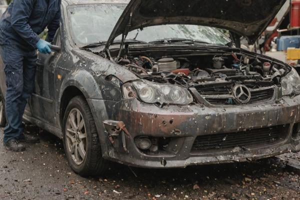 Front-end collision damage repair work